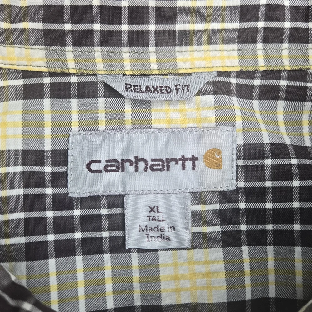 Carhartt Men’s XL Tall Relaxed Fit Button Down Shirt Short Sleeve Plaid Cotton - Picture 4 of 5